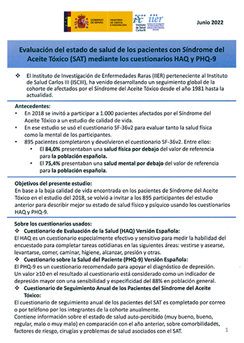 Evaluación del estado de Salud de los pacientes con Síndrome del Aceite Tóxico (SAT) mediante los cuestionarios HAQ y PHQ-9